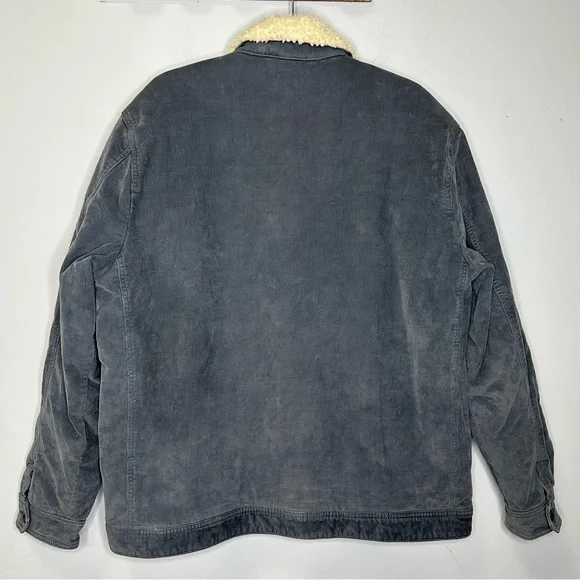 Abercrombie & Fitch Men’s Gray Sherpa Lined Buttoned Corduroy Jacket Size XL
